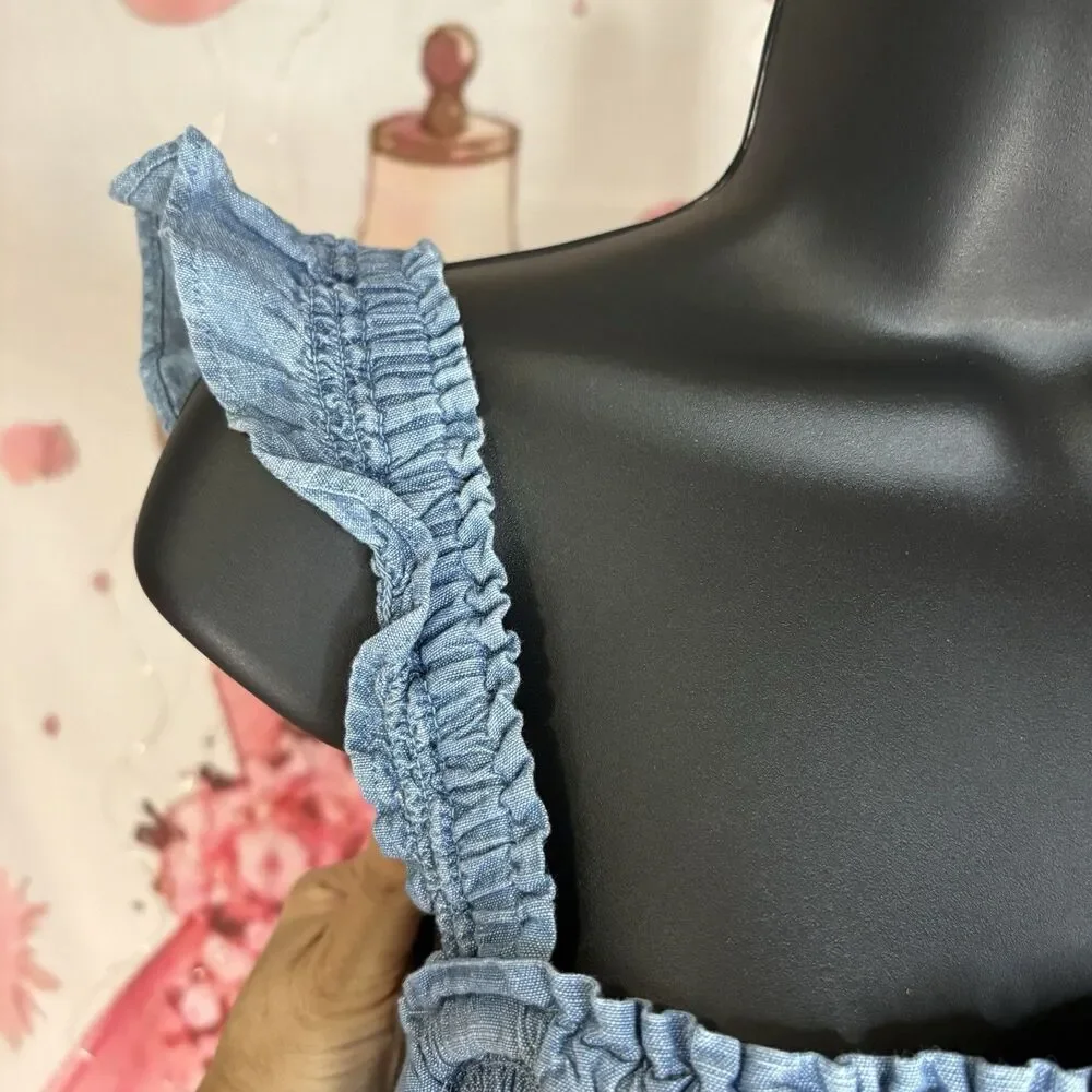 J. Crew Chambray Smocked Tiered Cotton Sun Dress Sz S
